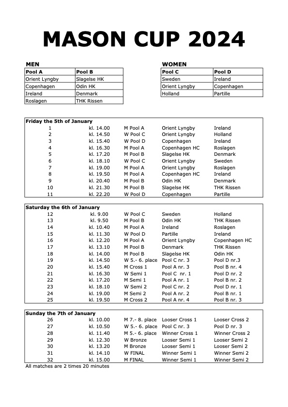 Program Mason Cup 2024 Dansk Hockey Union